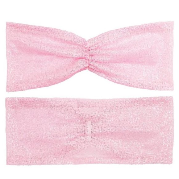 50 count | Pink Sequin Chair Sashes Bands Bows Wedding Party 14x6" Decor - New - Picture 1 of 6
